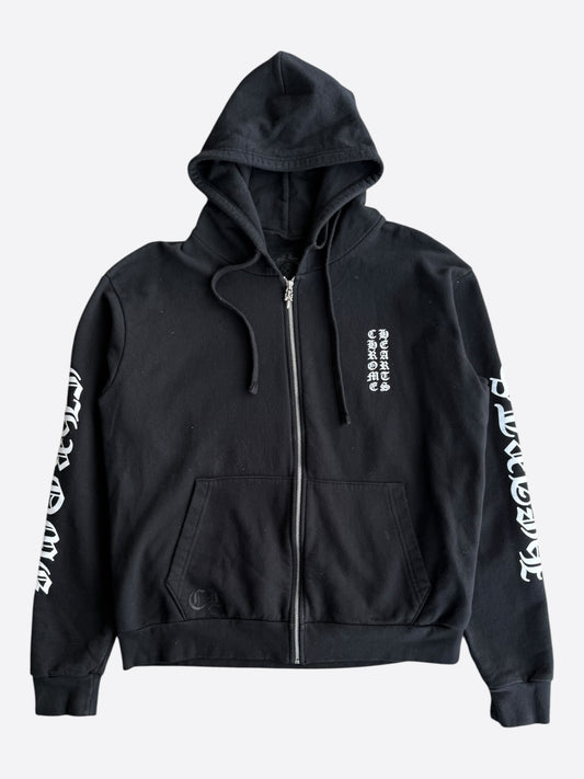 Chrome Hearts Black & White Script Logo Zip Up Hoodie