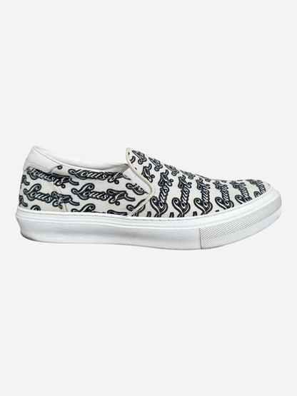 Louis Vuitton White & Black Repeat Logo Slip On Sneakers