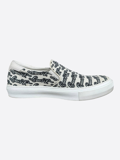 Louis Vuitton White & Black Repeat Logo Slip On Sneakers