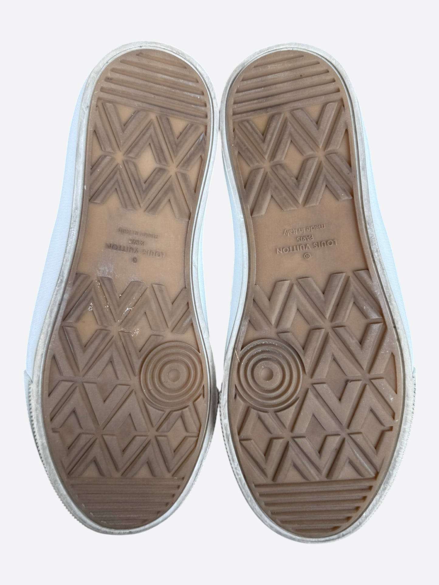 Louis Vuitton White & Black Repeat Logo Slip On Sneakers