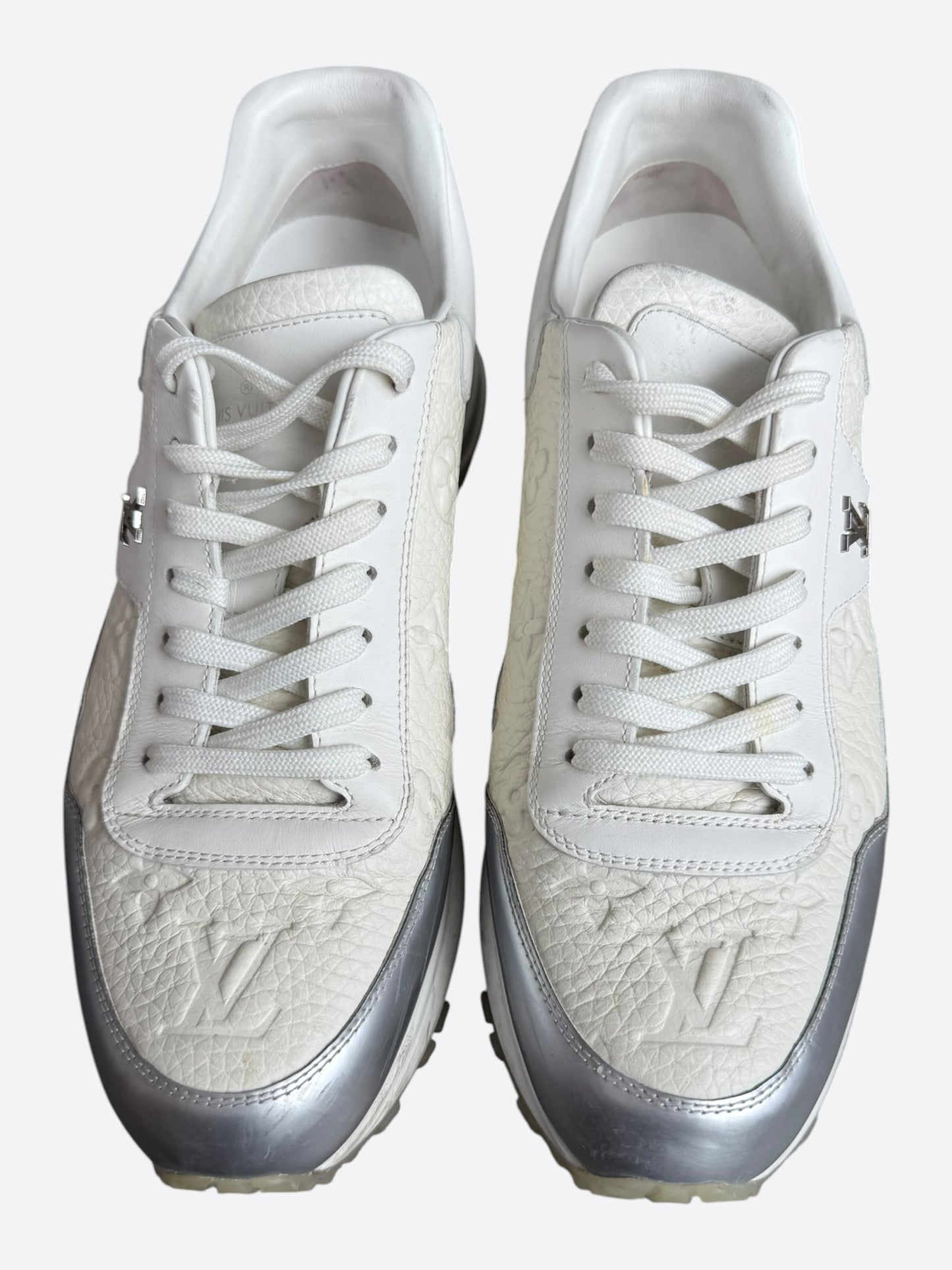 Louis Vuitton White & Silver Monogram Taurillon Run Away Sneakers