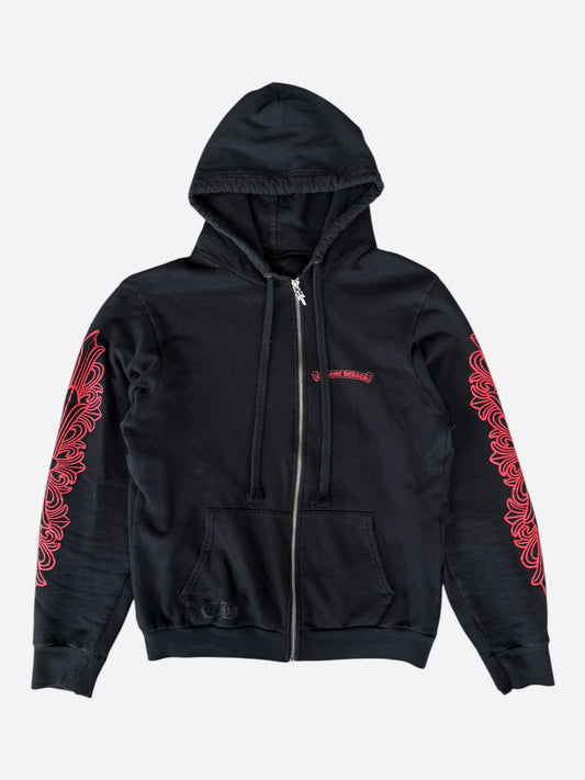 Chrome Hearts Black & Red Seoul Exclusive Horseshoe Logo Zip Up Hoodie
