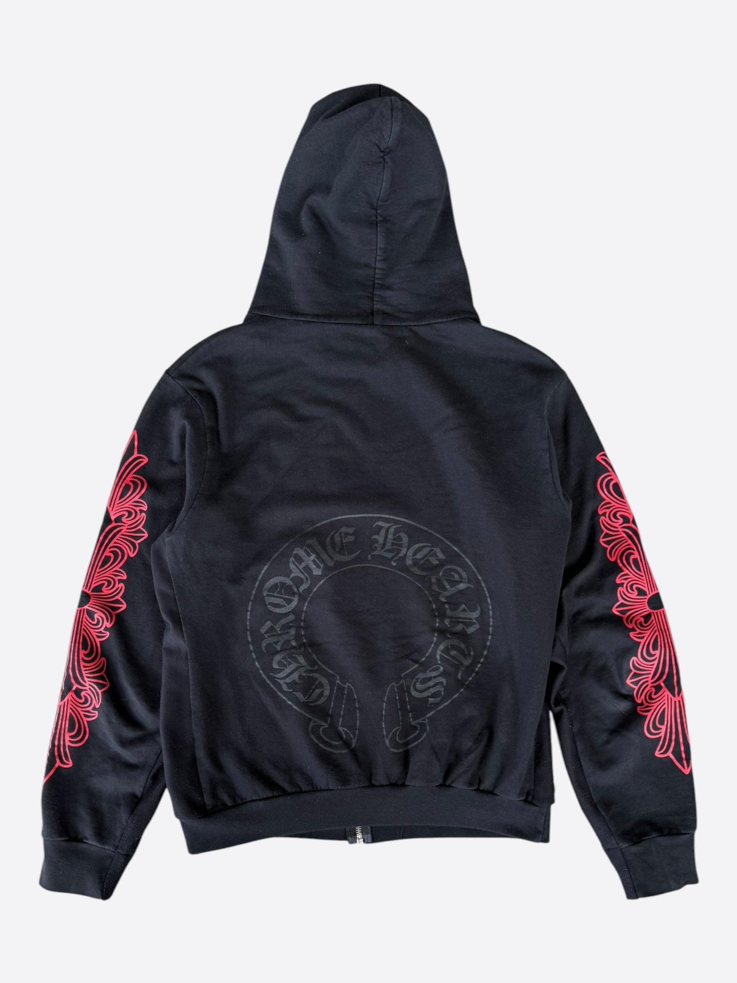 Chrome Hearts Black & Red Seoul Exclusive Horseshoe Logo Zip Up Hoodie