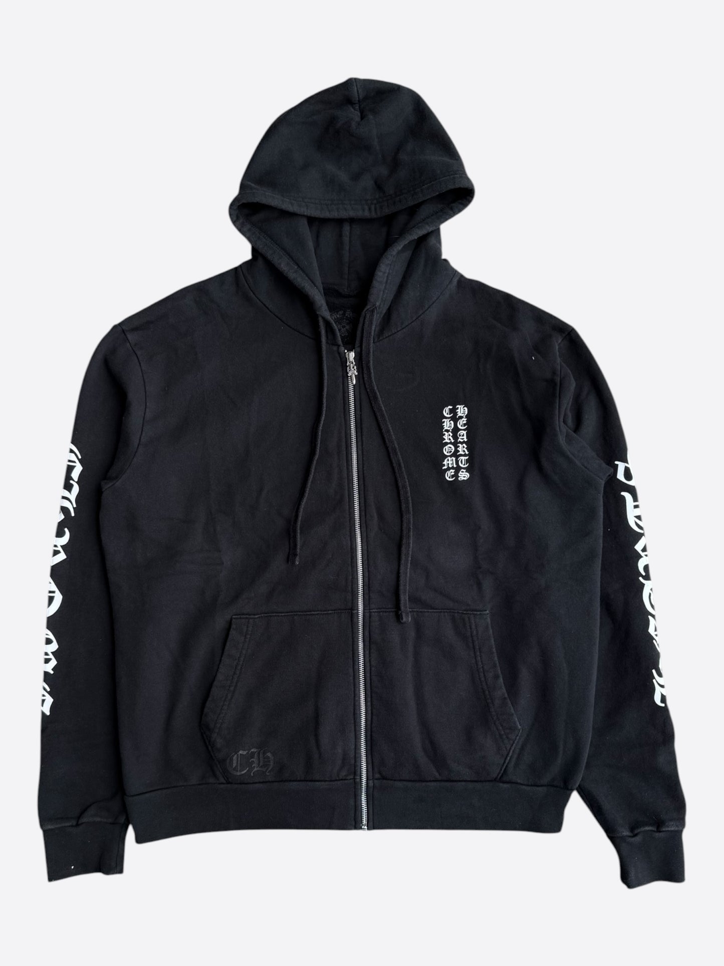 Chrome Hearts Black & White Script Logo Zip Up Hoodie