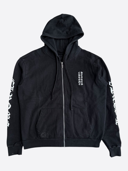 Chrome Hearts Black & White Script Logo Zip Up Hoodie