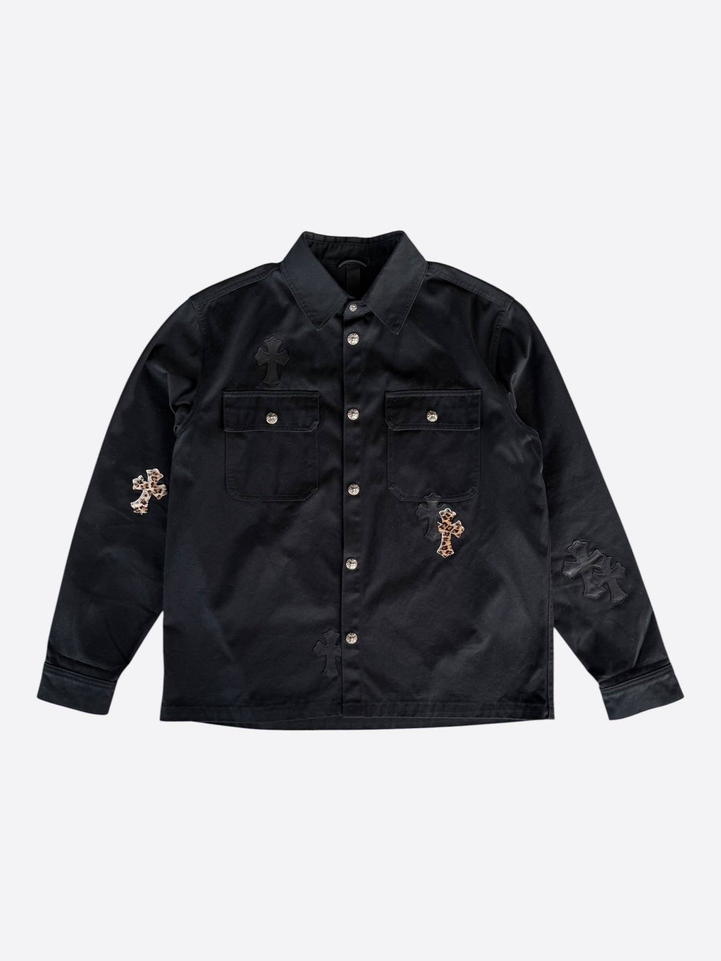 Chrome Hearts Black & Cheetah Cross Patch Work Dog Jacket