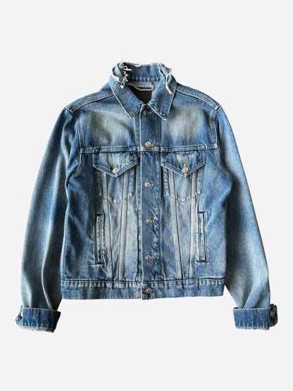 Balenciaga Blue Distressed Campaign Logo Denim Jacket