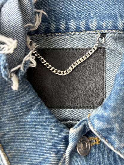 Balenciaga Blue Distressed Campaign Logo Denim Jacket