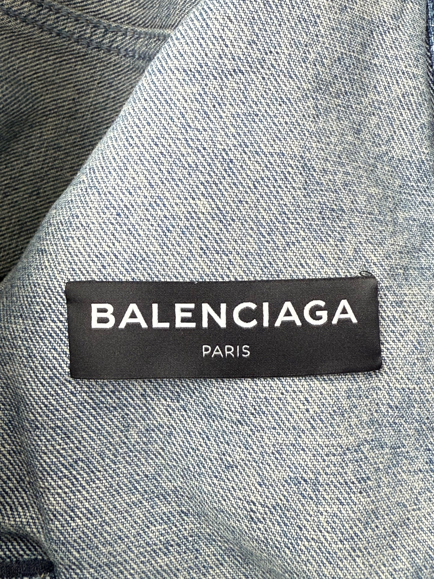 Balenciaga Blue Distressed Campaign Logo Denim Jacket