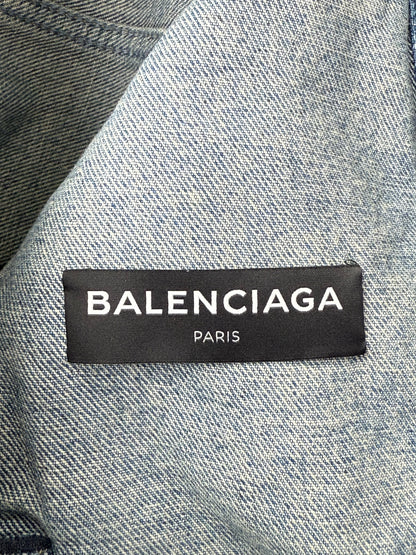 Balenciaga Blue Distressed Campaign Logo Denim Jacket