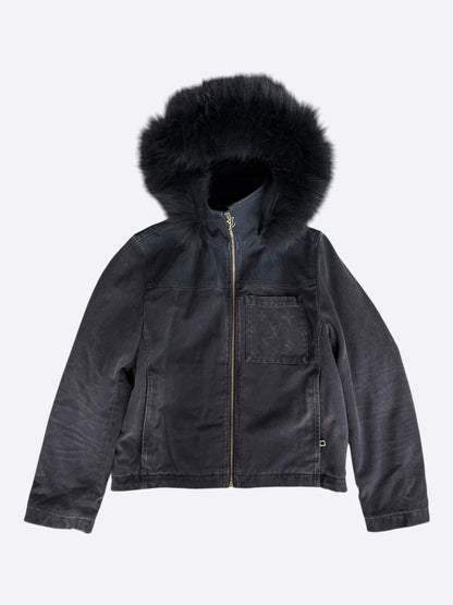 Louis Vuitton Black Monogram Fur Hooded Jacket