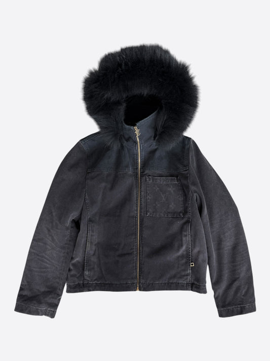 Louis Vuitton Black Monogram Fur Hooded Jacket