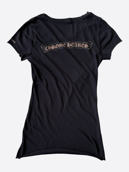 Chrome Hearts Black & Bronze Scroll Logo Women's T-Shirt
