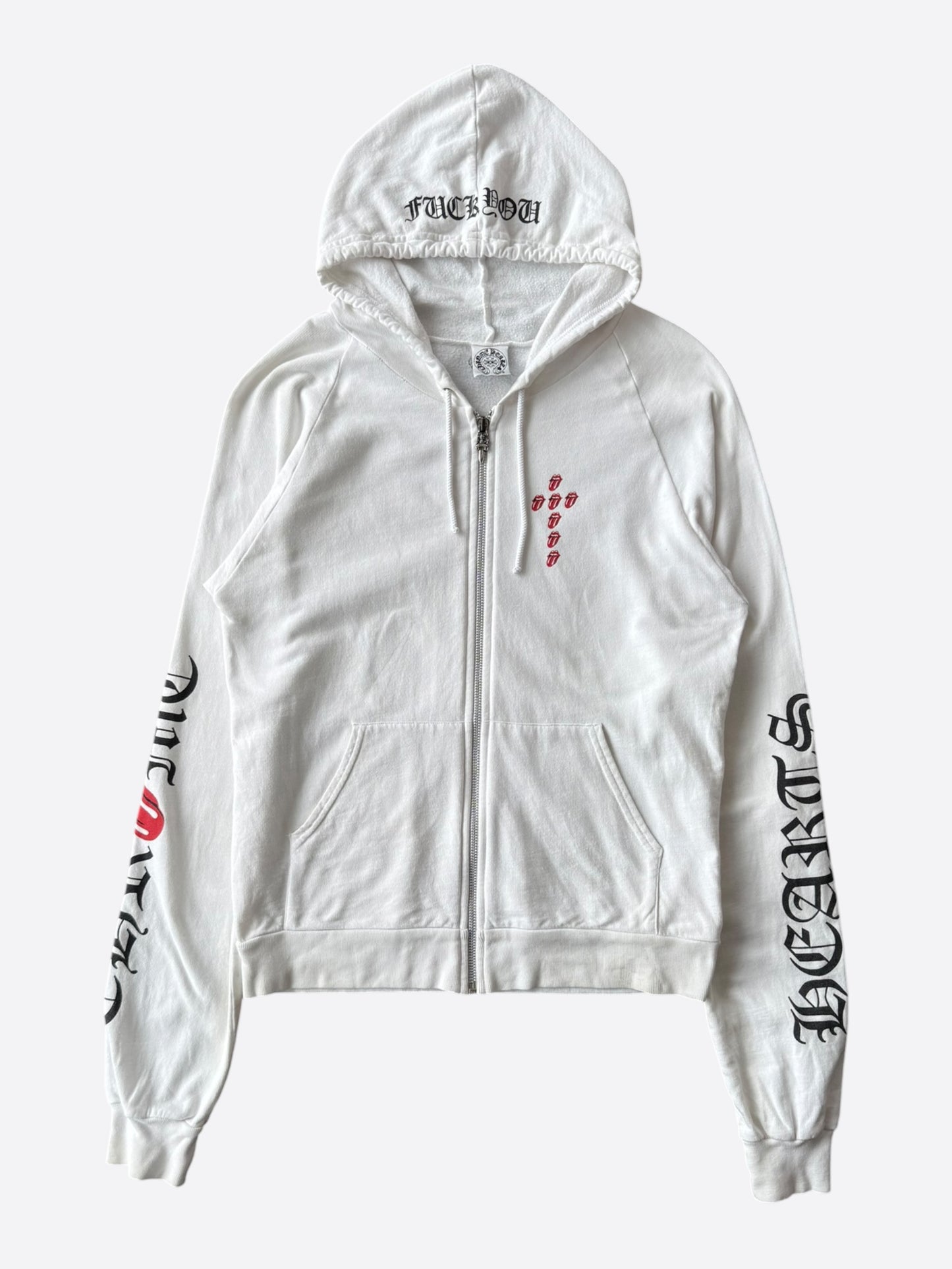 Chrome Hearts White & Black Rolling Stones Horseshoe Logo Zip Up Hoodie
