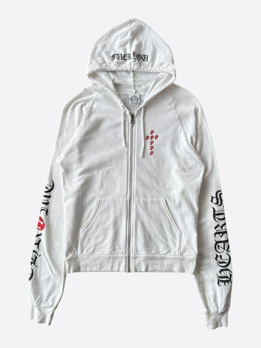 Chrome Hearts White & Black Rolling Stones Horseshoe Logo Zip Up Hoodie