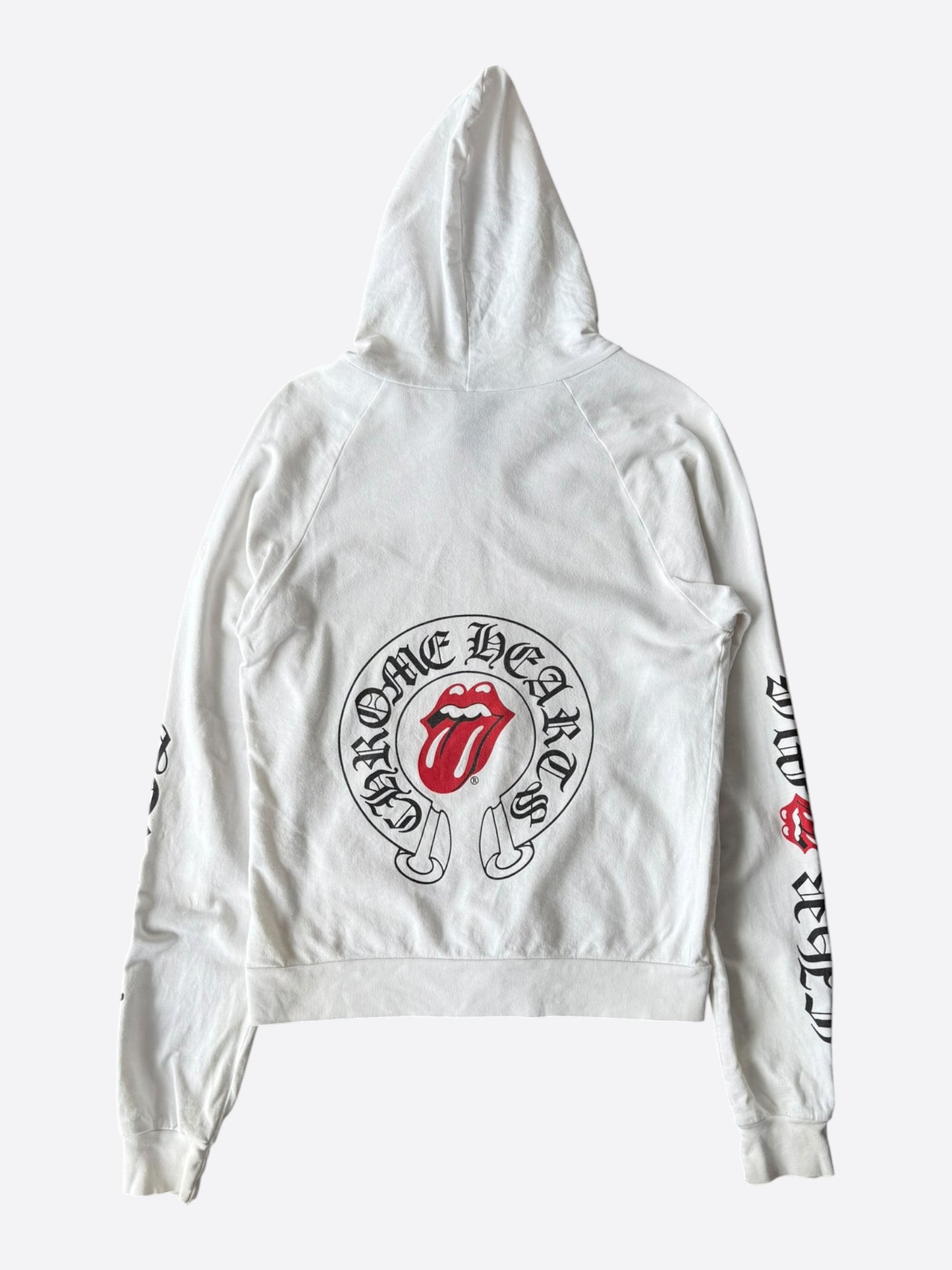 Chrome Hearts White & Black Rolling Stones Horseshoe Logo Zip Up Hoodie