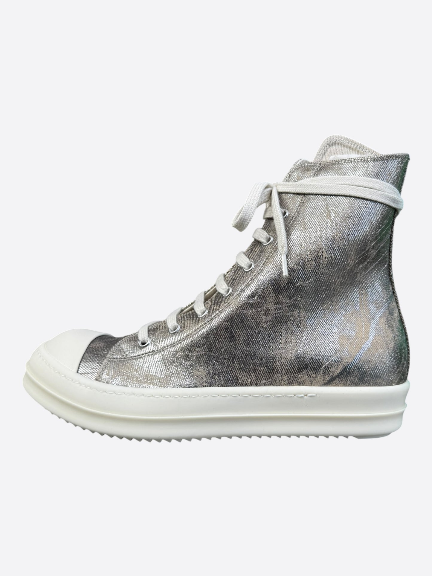 Rick Owens Silver & White High Top Sneakers