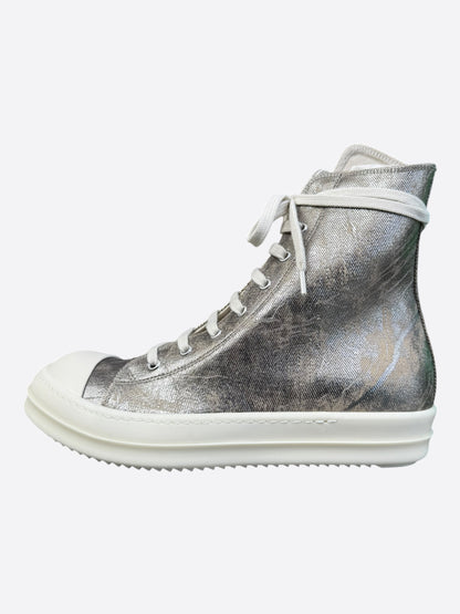 Rick Owens Silver & White High Top Sneakers