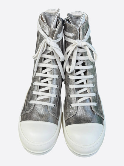 Rick Owens Silver & White High Top Sneakers