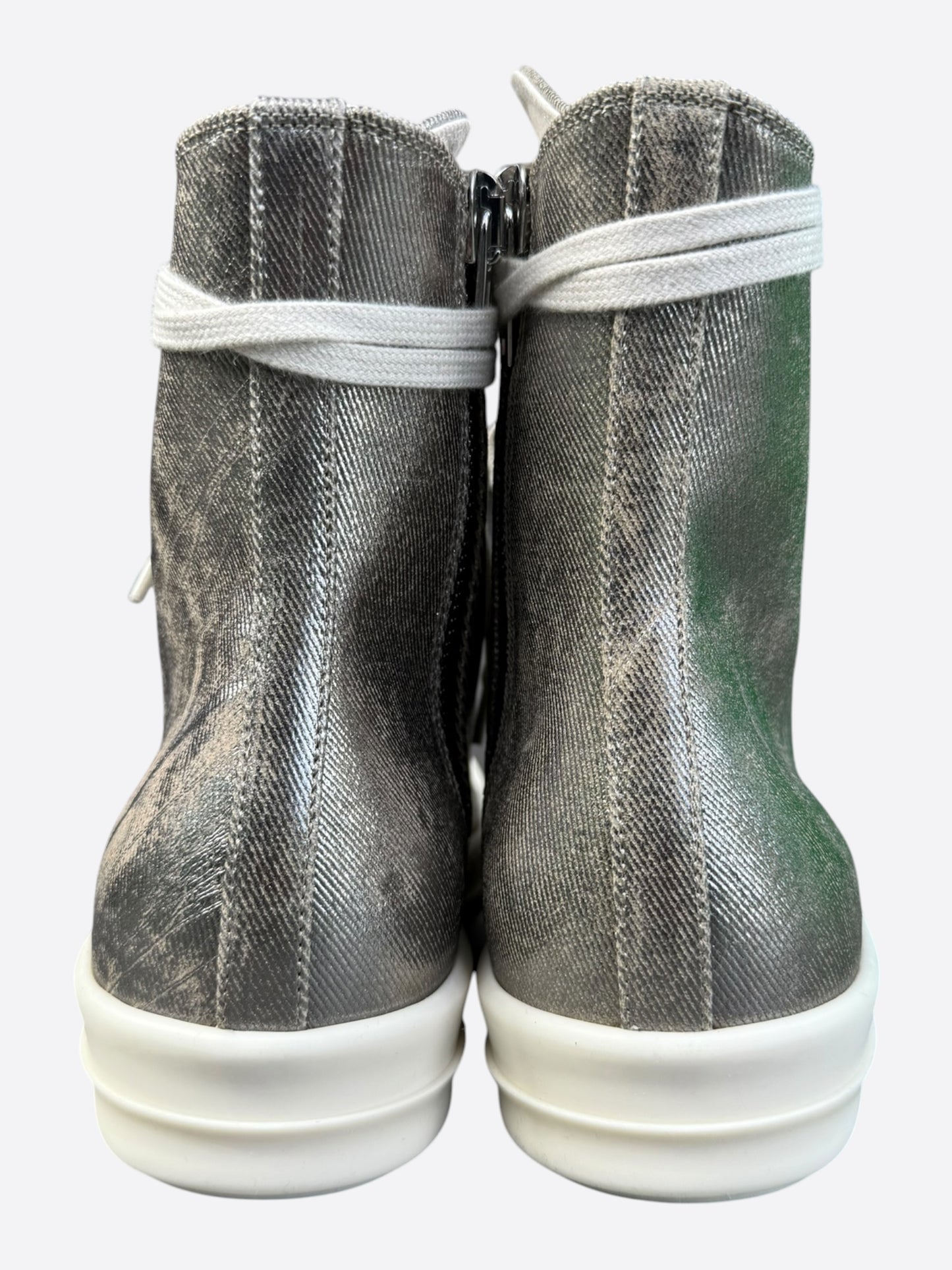 Rick Owens Silver & White High Top Sneakers