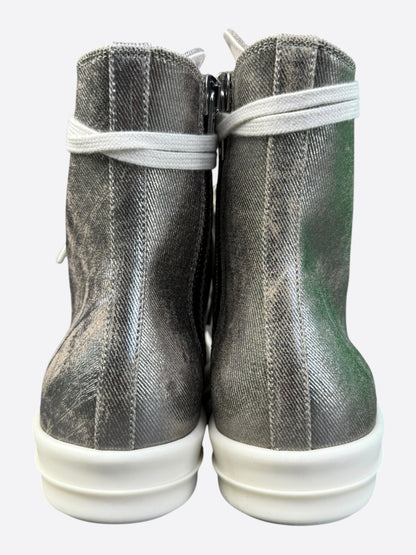 Rick Owens Silver & White High Top Sneakers