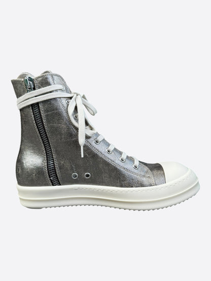 Rick Owens Silver & White High Top Sneakers
