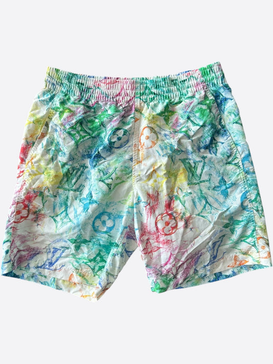 Louis Vuitton White Multicolor Pastel Monogram Swimshorts