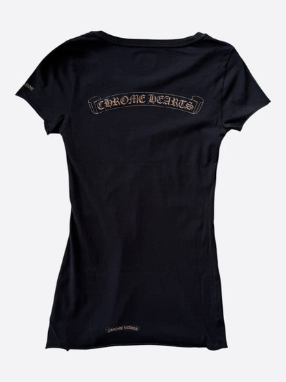 Chrome Hearts Black & Bronze Scroll Logo Women's T-Shirt