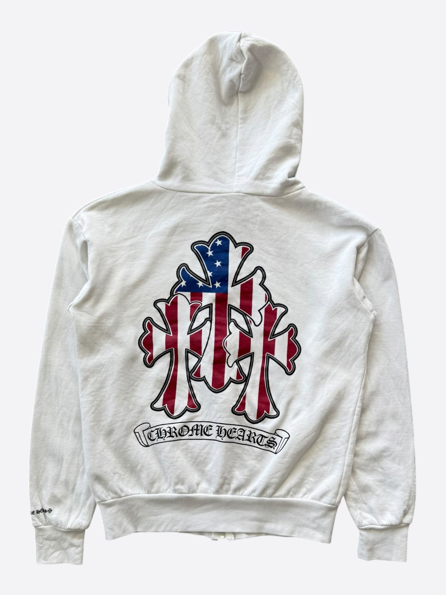 Chrome Hearts White & Black USA Triple Cross Logo Zip Up Hoodie
