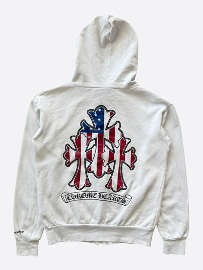 Chrome Hearts White & Black USA Triple Cross Logo Zip Up Hoodie