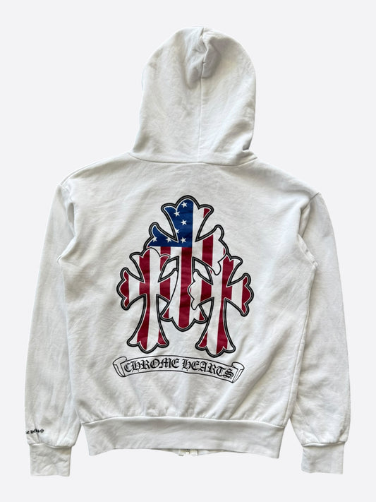Chrome Hearts White & Black USA Triple Cross Logo Zip Up Hoodie