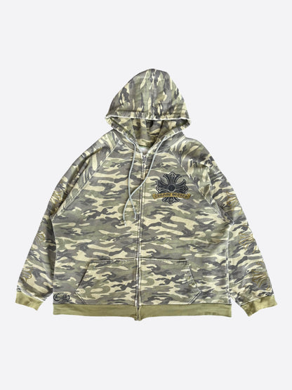 Chrome Hearts Camouflage & Gold Horseshoe Logo Thermal Zip Up Hoodie