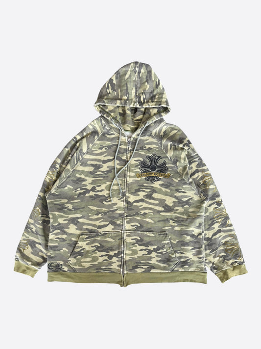 Chrome Hearts Camouflage & Gold Horseshoe Logo Thermal Zip Up Hoodie