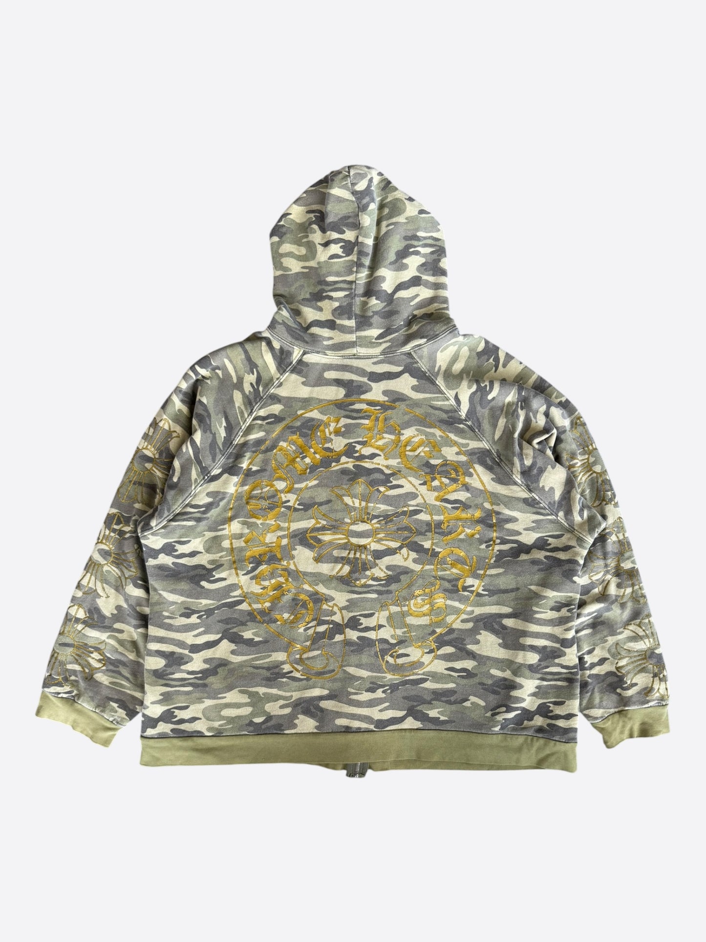 Chrome Hearts Camouflage & Gold Horseshoe Logo Thermal Zip Up Hoodie