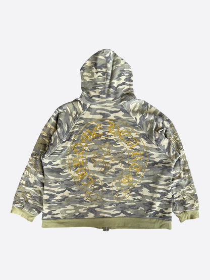 Chrome Hearts Camouflage & Gold Horseshoe Logo Thermal Zip Up Hoodie