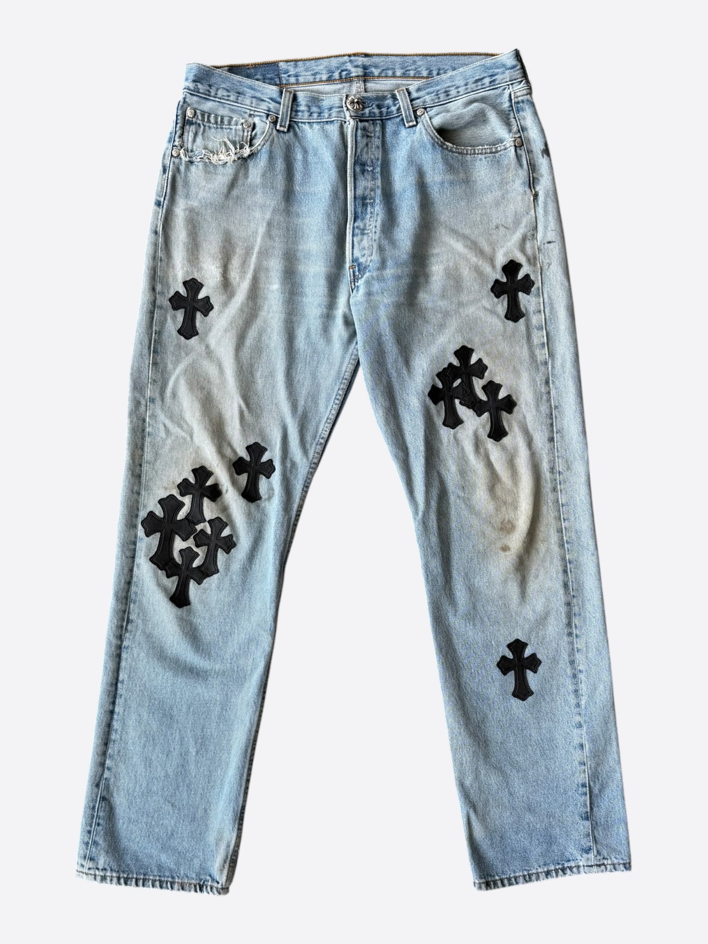 Chrome Hearts Levis Blue & Black Cross Patch Jeans