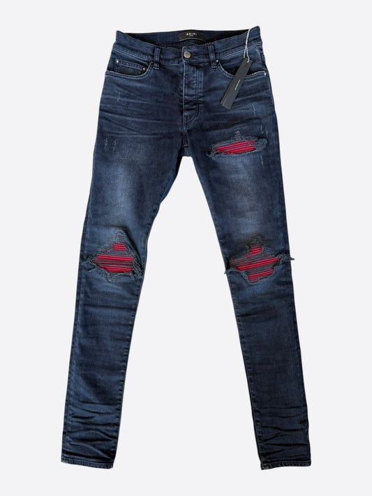 Amiri Midnight Indigo & Red Patch Ultrasuede MX1 Jeans