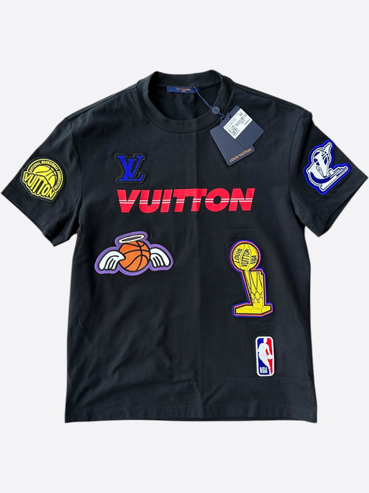 Louis Vuitton NBA Black Embroidered Patches T-Shirt
