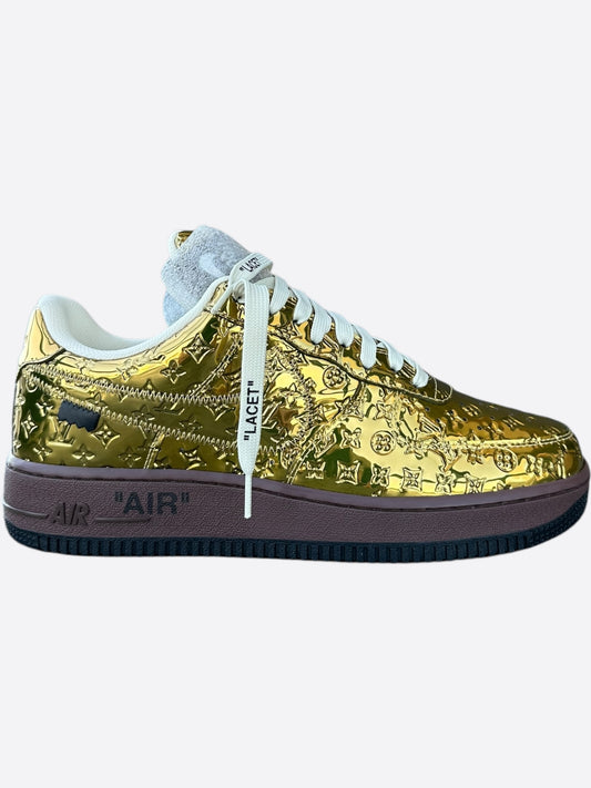 Louis Vuitton Nike Gold Monogram Air Force 1 Sneakers