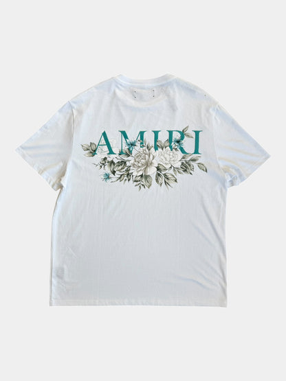 Amiri White & Blue Floral Logo T-Shirt