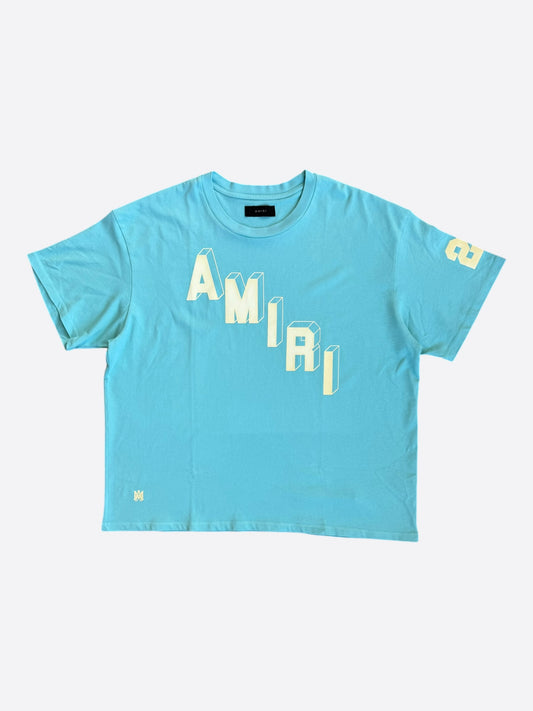 Amiri Blue & White Flocked Logo T-Shirt