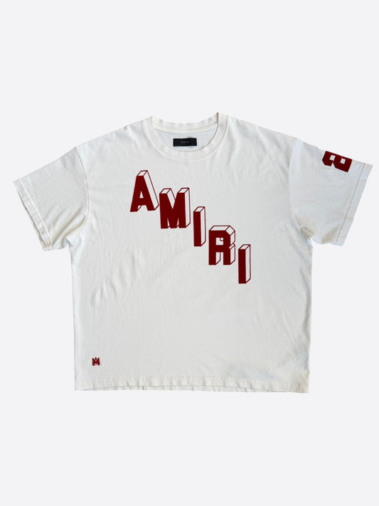 Amiri White & Red Flocked Logo T-Shirt
