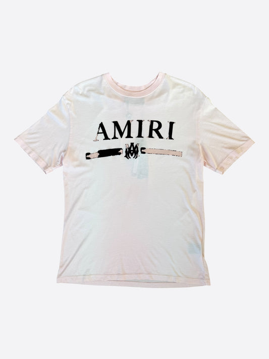 Amiri Pink & Black Distressed MA Bar Logo T-Shirt