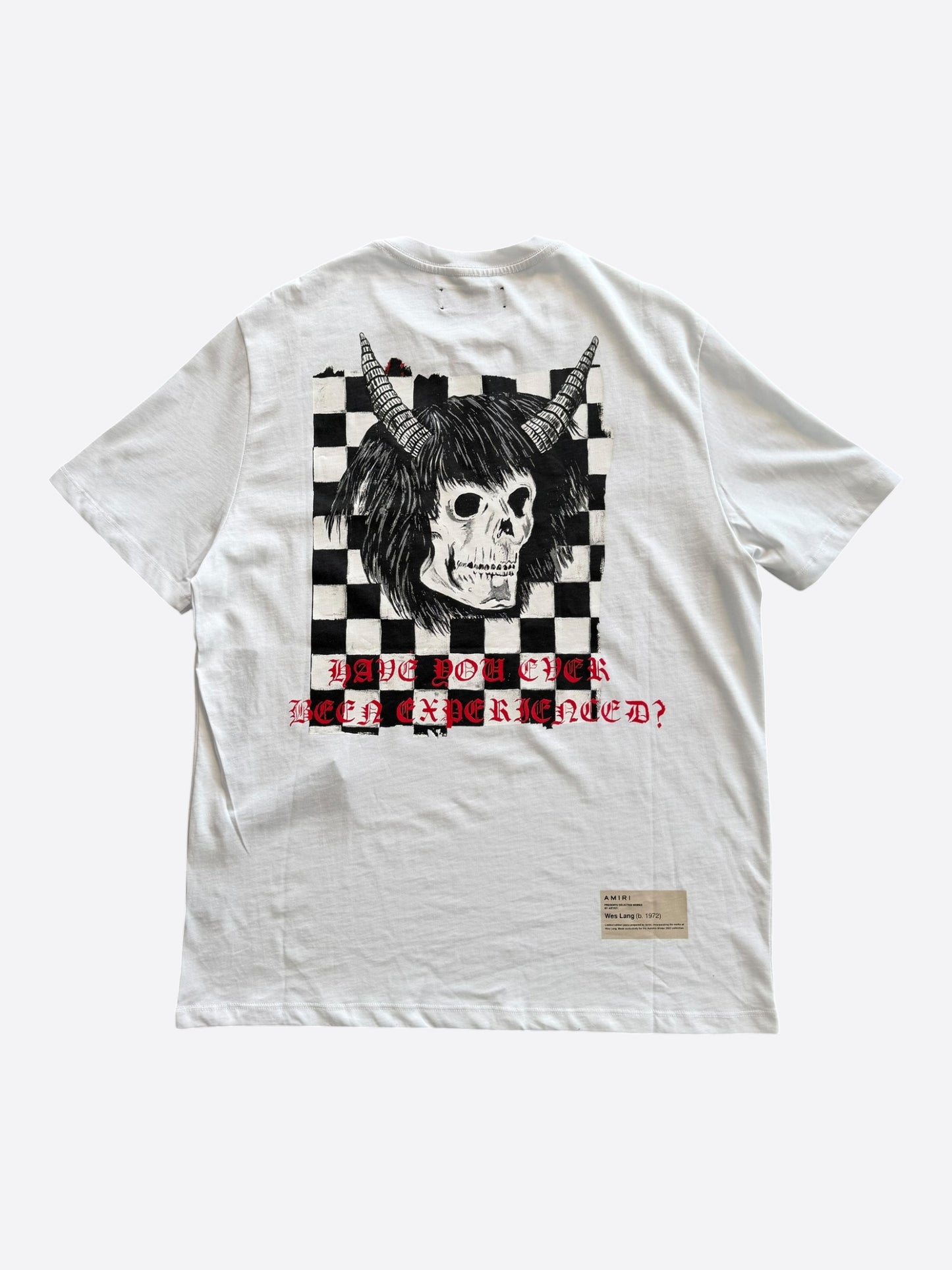 Amiri Wes Lang White & Black Checkered Skull T-Shirt
