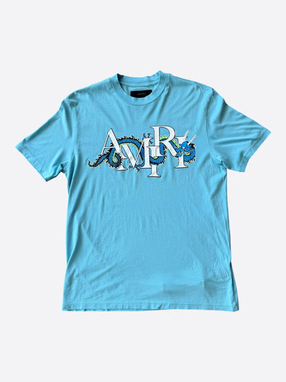 Amiri Blue & White Dragon Logo T-Shirt