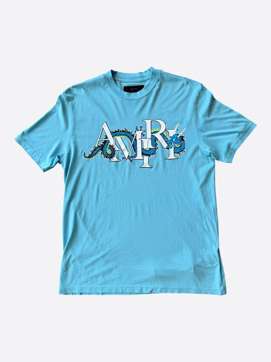 Amiri Blue & White Dragon Logo T-Shirt