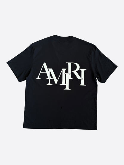 Amiri Black & White Staggered Logo T-Shirt