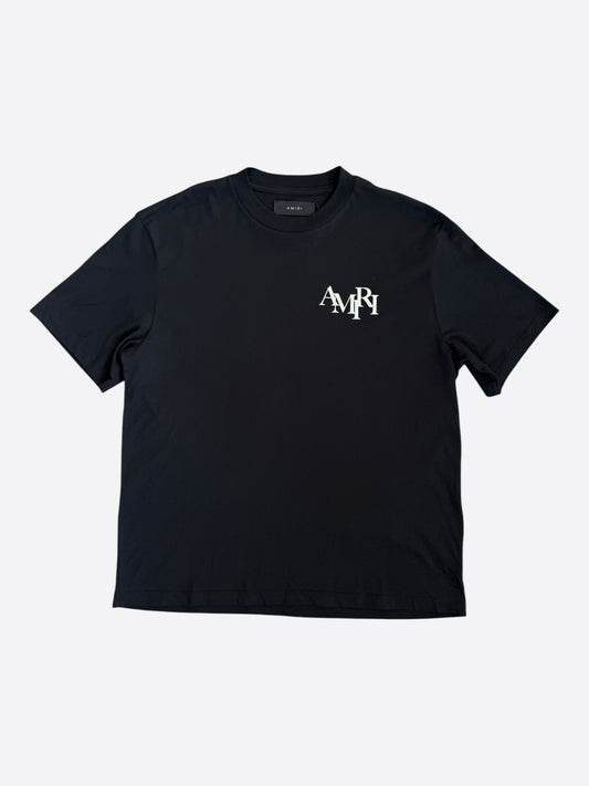 Amiri Black & White Staggered Logo T-Shirt