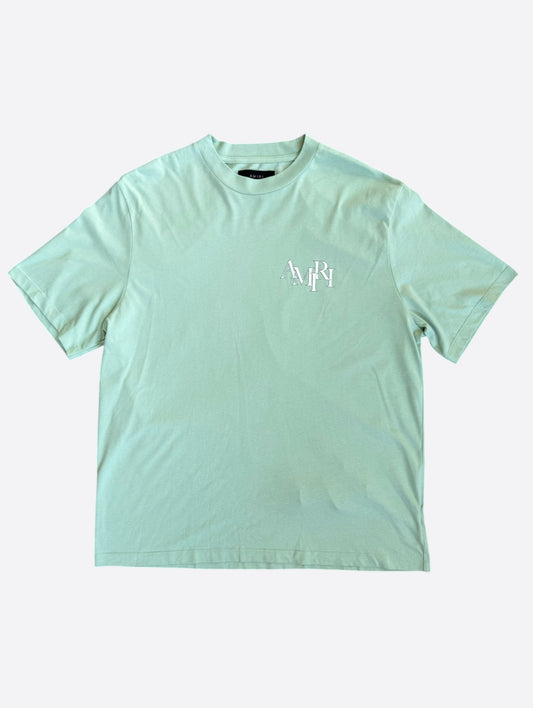 Amiri Green & White Staggered Logo T-Shirt