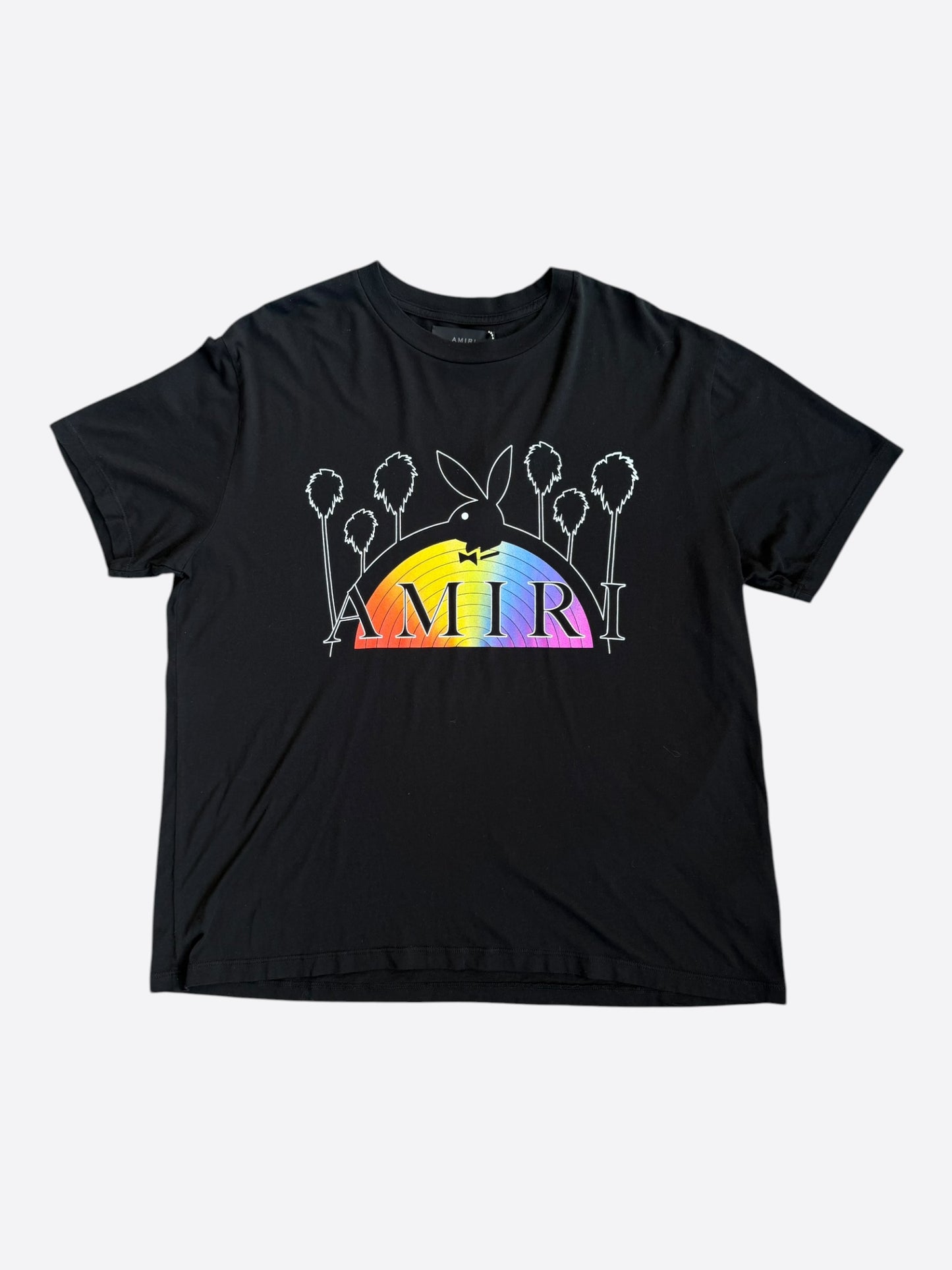 Amiri Playboy Black & Rainbow Bunny Logo T-Shirt